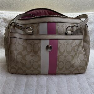 Coach Beige and Pink Signature Shoulder Bag